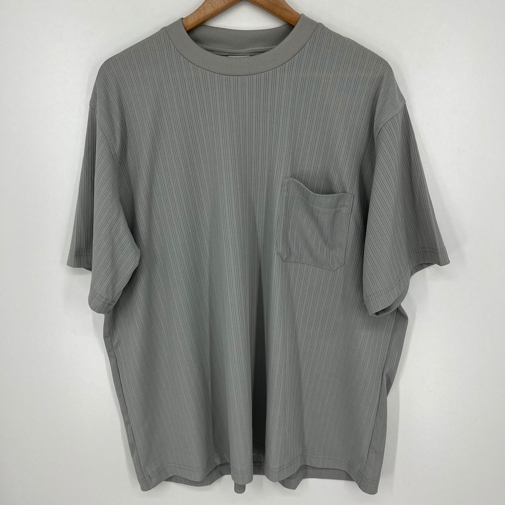 Haband Mens XL Grey Ribbed Short Sleeve Pocket T-Shirt 16K Polyester